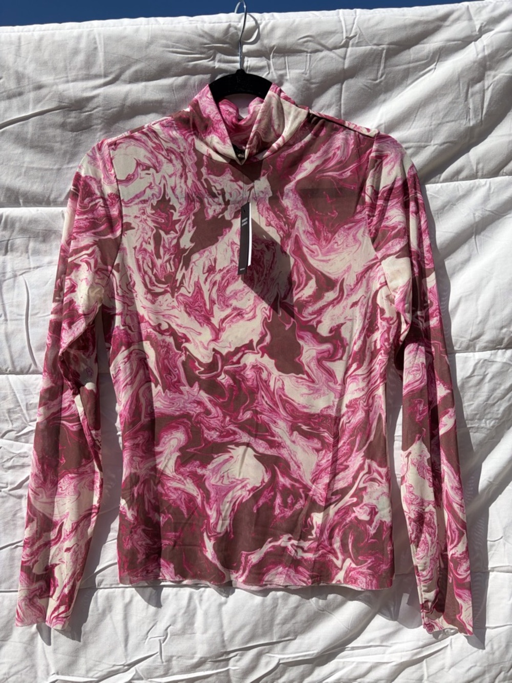 Nordstrom Pink and Cream Marble Print Long Sleeve Top